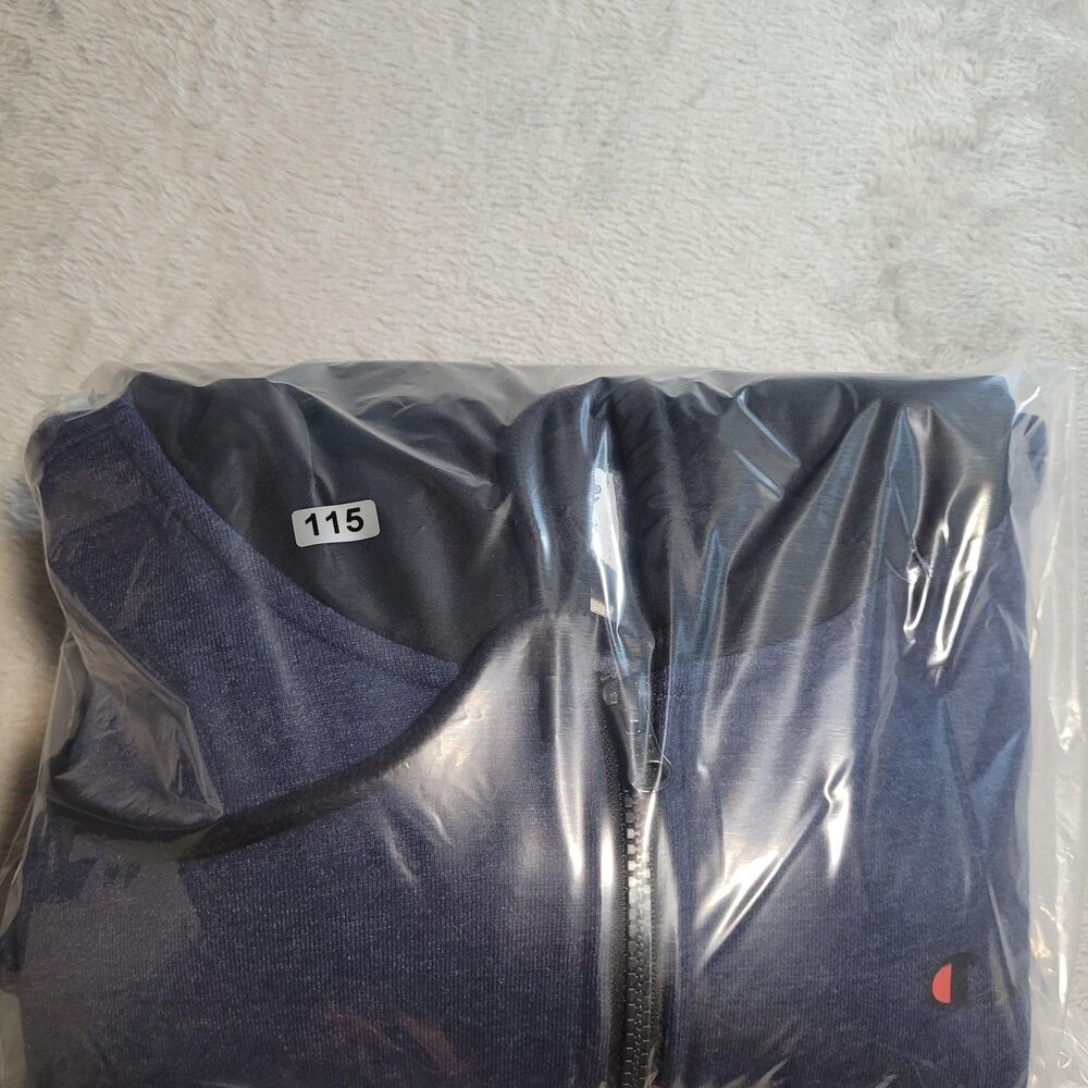 Champion Hoodie Mens Large Blue Black 1/2 Zip Fleece Pullover Pockets Athletic - Picture 12 of 12